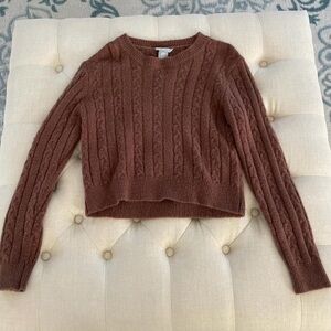 Brown Cable-Knit Crewneck Sweater